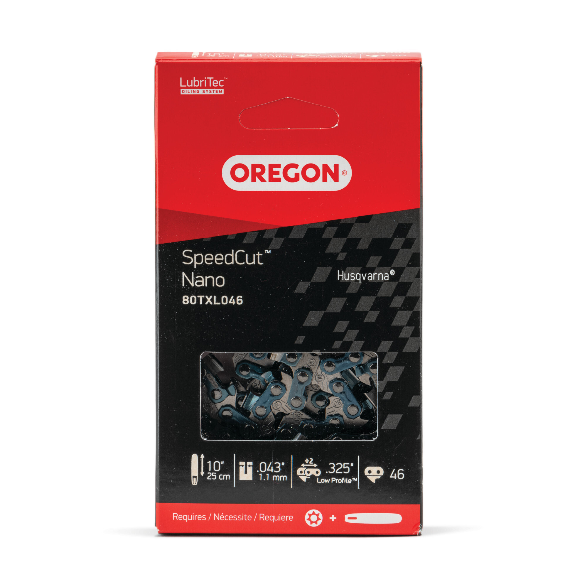 Oregon SpeedCut Nano Chainsaw Chain, Bar Length 10 in, Chain Pitch 0.325 in Low Profile, Gauge 0.043 in, Model# 80TXL046G